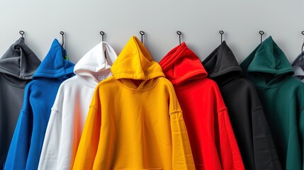 Row of Colorful Plain Hoodies - Fashion and Apparel Display