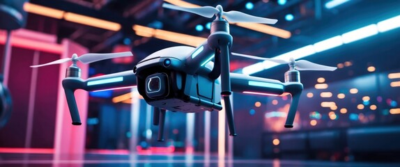 A sleek drone captured in a high tech environment, emphasizing innovation and modern technology, ideal for aerial photography and exploration