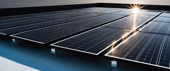 A modern rooftop solar panel installation capturing sunlight, representing renewable energy solutions and sustainable living concepts