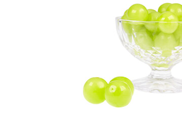 Fresh Shine Muscat grapes filled in a dessert bowl. white background - vitis vinifera 'shine muscat'