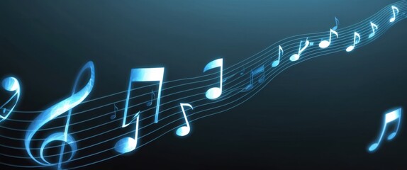Obraz premium A vibrant blue abstract image featuring flowing musical notes, ideal for themes of creativity and celebration in music related contexts