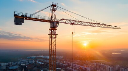 Majestic Crane Silhouette Against Captivating Sunset Skyline