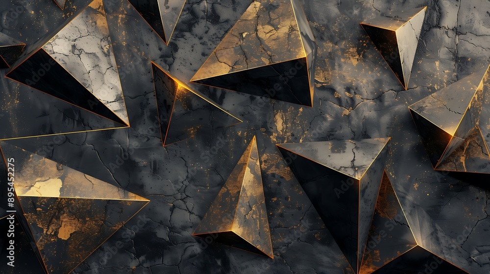 Poster abstract 3d black gold triangle with geometric shape pattern for luxurious minimalist patterned arch