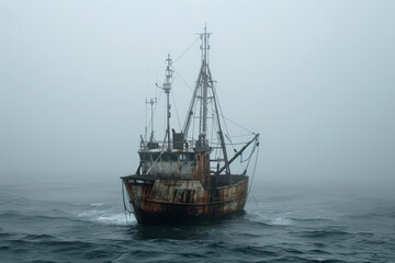 Fototapeta premium Fishing and sorting crabs in the Bering Sea. AI generative.