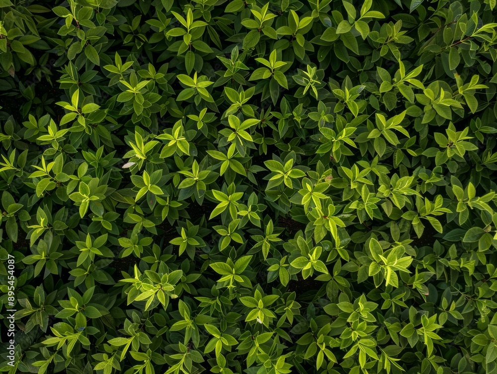 Poster Aerial View of Vibrant Green Sprigs Forming Symmetrical Geometric Pattern with Intricate Designs - Soft Diffused Lighting Enhancing Texture