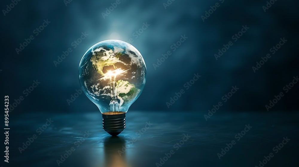 Poster light bulb with planet earth inside for global progress science innovation technology concept.