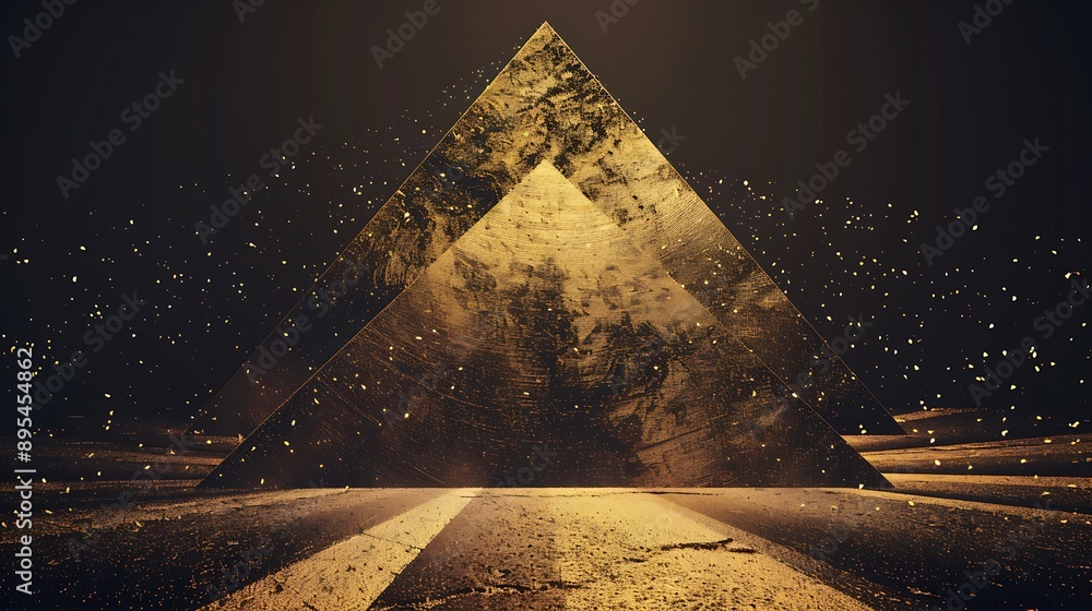 Poster golden pyramid triangle abstract for artistic perspective structure composition concept.