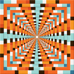 Abstract repeat of 3D colorful pallettes retro style rough texture square border background graphic illustration.