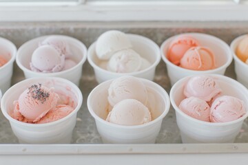 Diverse Assortment of Vanilla Ice Cream Flavors with Creative Twists in a Gourmet Shop - Daytime Mood Cheerful and Inviting