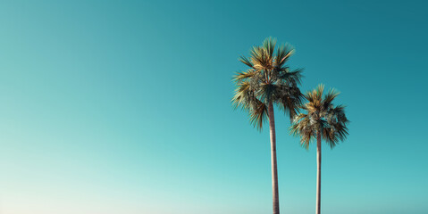 Obraz premium Palm Trees Against Clear Blue Sky, Tropical Vacation, Relaxation, and Summer, Scenic View