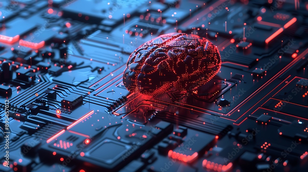 Poster artificial brain with digital computer circuit for concept of technology, development learning progr