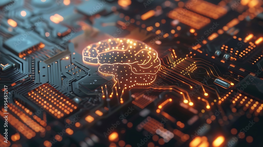 Poster artificial circuit brain with data digital innovation for futuristic modern electronic world researc