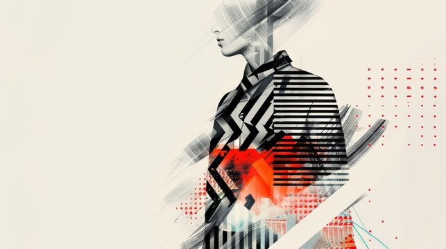 Artistic sketch of a digital garment, highlighting unique fabric manipulations and abstract patterns, with a focus on innovative fashion design trends