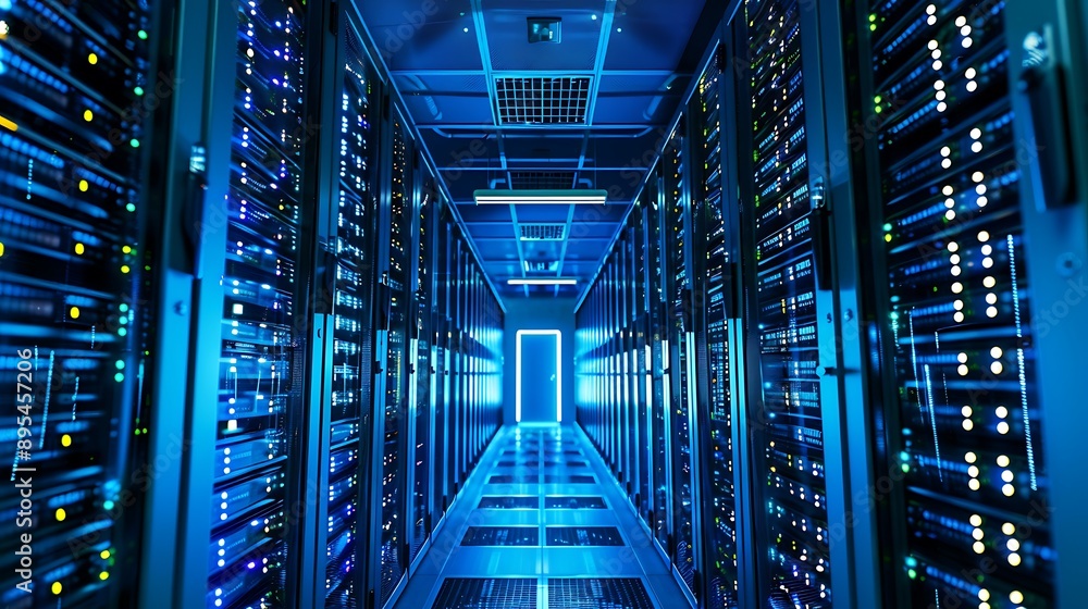 Poster server room technology for computer rack technology concept database cloud storage network infrastru