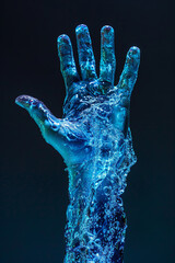Naklejka premium Hand with stretched finger made of blue water