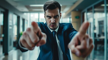 Angry Businessman Pointing to Concept intense focus determination professional confident leadership.