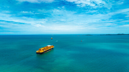 Aerial view of the freight shipping transport system cargo ship container. international transportation Export-import business, logistics, transportation industry concepts