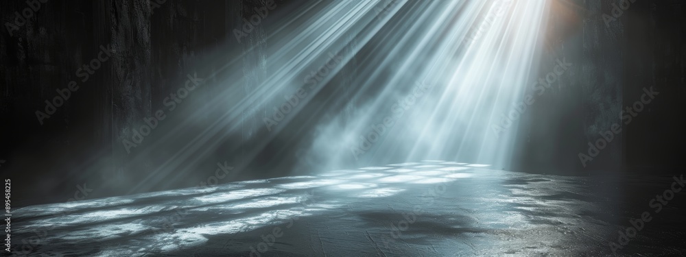 Poster a stark background with a bright spotlight illuminating an empty stage.