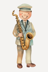 Naklejka premium Watercolor musician with saxophone