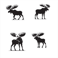 silhouette of  Moose set with standing pose on clean vector with white background 