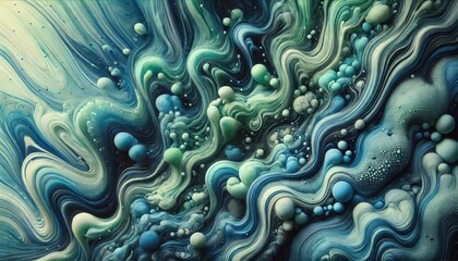 Abstract Swirling Green and Blue Liquid Art Organic Texture Background.