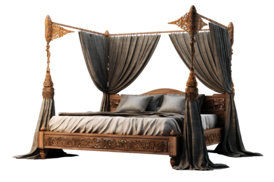 Vintage Bohemian Bed with Fringe Decor Isolated on Transparent Background
