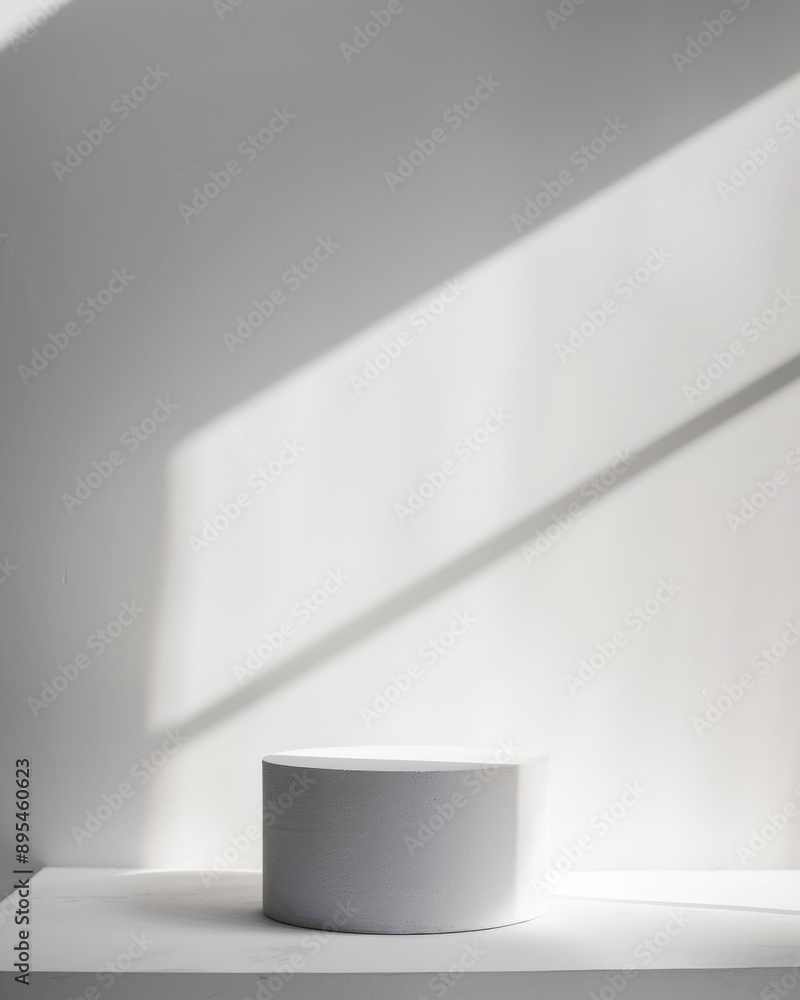 Poster monochromatic minimalist podium display with soft glowing effect and natural lighting on gradient ba