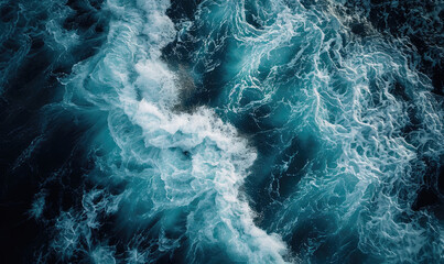 Obraz premium Aerial view to ocean waves. Blue water background