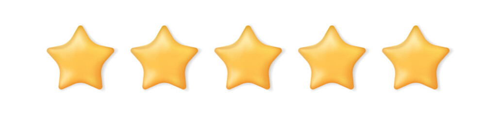 Five stars, rating icon  for best excellent services rating for satisfaction, quality, customer rating feedback from client, product review. 3d bubble vector isolated on a white background