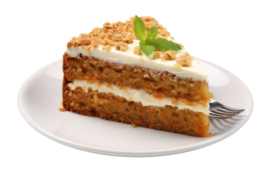Delicious Carrot Cake Slice Isolated on Transparent Background