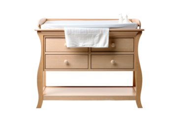 Modern Changing Table with Storage Drawers Isolated on Transparent Background