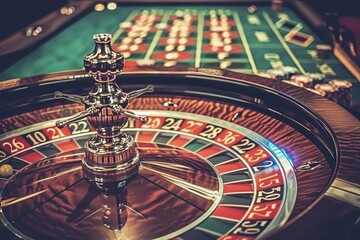 Naklejka premium Focuses on the iconic roulette wheel, a symbol of chance and fortune in the world of gambling.