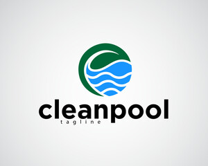 creative water wave circled by leaves logo design