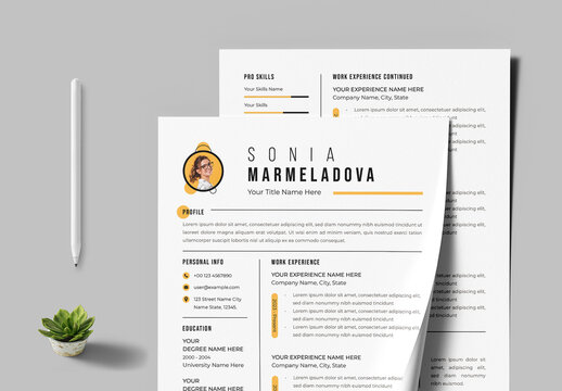 Resume Layout With Yellow Accents