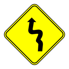 Winding Road Sign, Road sign, Meandering attention, Vector Illustration, Icon, left reverse turn ahead