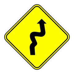 Winding Road Sign, Road sign, Meandering attention, Vector Illustration, Icon, right reverse turn ahead