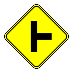 T-junction left sign, vector illustration, icon, traffic road sign, Isolate On White Background, Symbols, T junction sign on yellow background