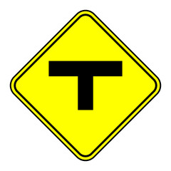 T-junction ahead  sign, vector illustration, icon, traffic road sign, Isolate On White Background, Symbols