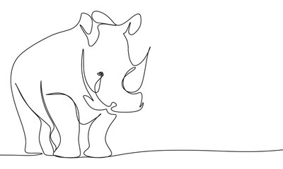 Rhinoceros one line continuous. Rhino line art. Hand drawn vector art.