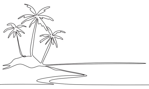 recommend clip art: Tropical view one line continuous. Tropical landscape line art. Hand drawn vector art.