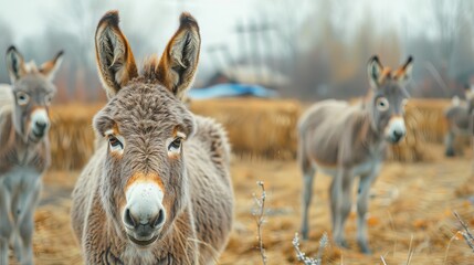 Fototapeta premium donkeys in the modern industrial farm, agriculture concept