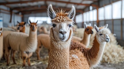 Obraz premium llamas in the modern industrial farm, agriculture concept