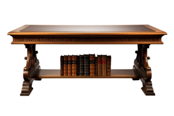 Vintage Library Table with Rich Mahogany Finish isolated on transparent background