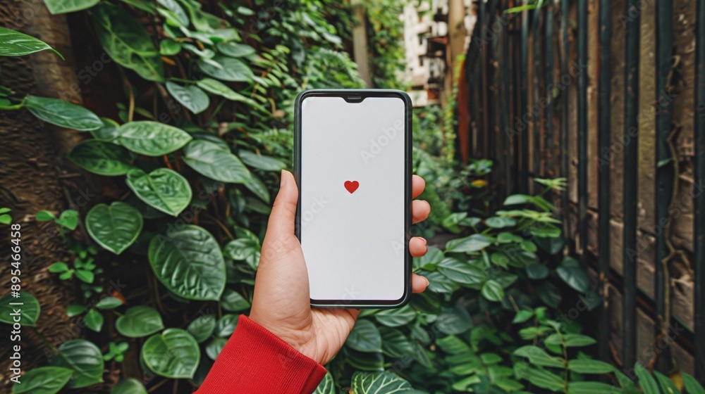 Aufkleber realistic pov capture of a hand holding a mobile phone with a blank white screen open to a social me