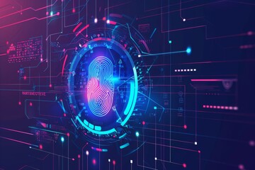 Obraz premium Futuristic erp login with 2fa fingerprint cybersecurity banner design for secure online connection