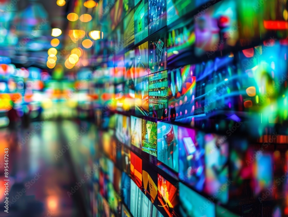 Poster abstract multimedia background of web streaming technology with colorful digital displays