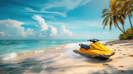 Obraz premium Yellow jet ski on the sandy beach