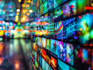 Abstract multimedia background of web streaming technology with colorful digital displays