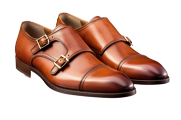 Vintage Monk Strap Shoes with Textured Leather isolated on transparent background