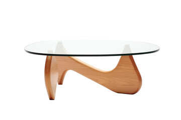 Contemporary Noguchi Style Table in Glass and Wood isolated on transparent background
